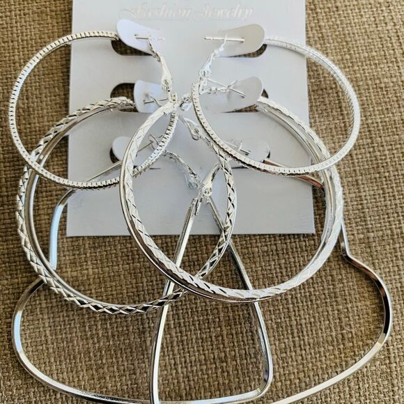 Earrings Silver color deco Design Hoop Trendy Deco 3 Earrings set pinup chicano - Picture 10 of 14